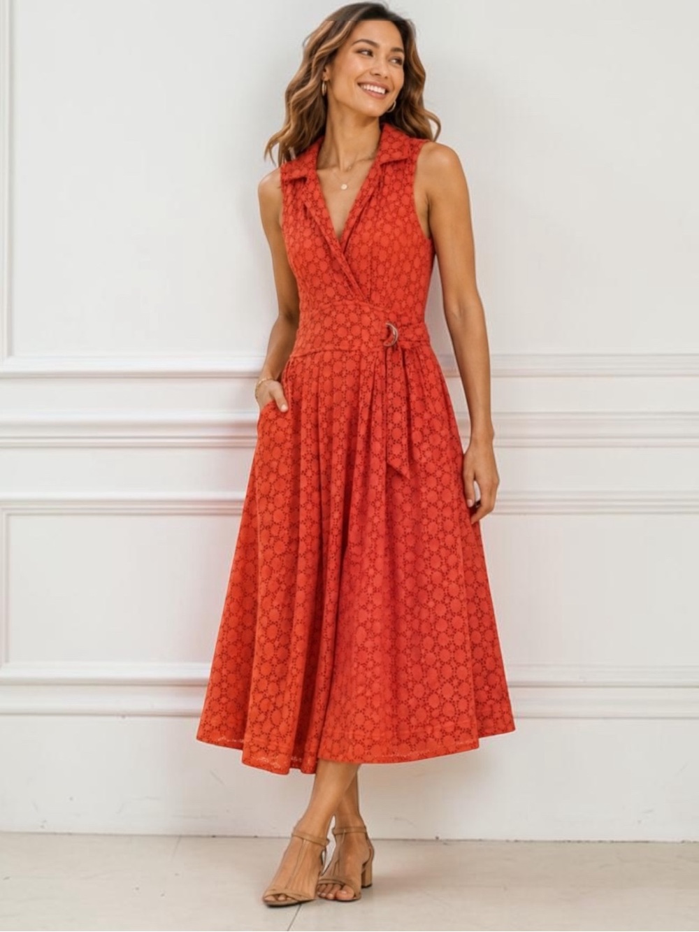 Anthropologie Elm Eyelet Lace Midi Dress Sleeveless Size 12
